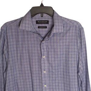 Nick Graham Everywhere Dress Shirt Mens Modern Fit LS Blue Plaid Sz M Button Up